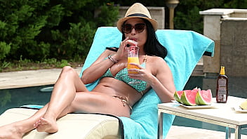 Sunbathing hottie anissa kate takes a titty cumshot after poolside bbc dp threesome gp3254