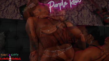 Two sluts fuck their bbc client in the vip room and share cum