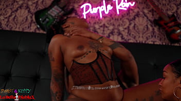 Two sluts fuck their bbc client in the vip room and share cum