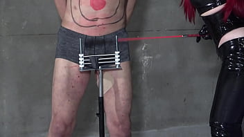 Domina Chisei Pounds The Slave's Cock With A Riding Whip But He Can't Escape Because The Slave's Cock Is Trapped thumbnail