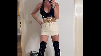 Feeling confident and stylish tonight a chic black top paired with a light skirt and bold over the knee boots – the