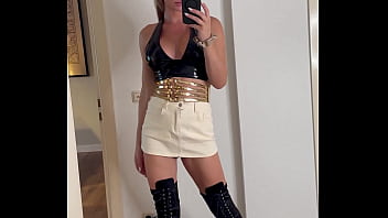 Feeling confident and stylish tonight a chic black top paired with a light skirt and bold over the knee boots – the