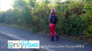 I took my latex sweat suit outdoor on the walk