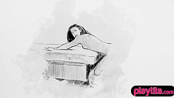 Cute brunette at a sky resort gives a striptease show for the camera