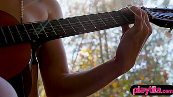 Cute brunette at a sky resort gives a striptease show for the camera