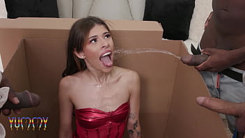 Sweet teen mell blanco plays with 3 big cocks then enjoys some intense anal dp and piss drinking