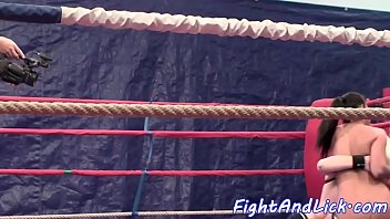 Pussy loving babe toyed after wrestling