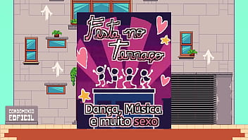 Hentai party on rooftop brunette fucking hard with darkskin girl