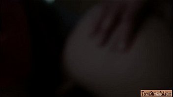 Pretty teen anina works on two hard cocks and pounded