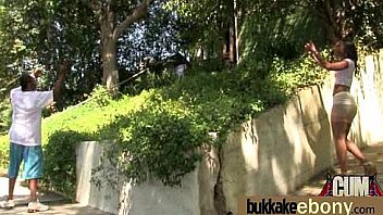 Huge cocks cover their black face in cum 7