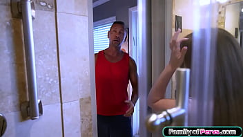 Stepdad walks in on his petite stepdaughter juniper ren masturbating on a vid of make it even more akward she takes his big cock in her mouth