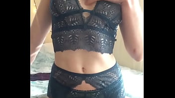 Girl in lingerie shows tits