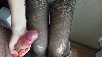 Step sister fingering her stepbrother's cock cum on pantyhose
