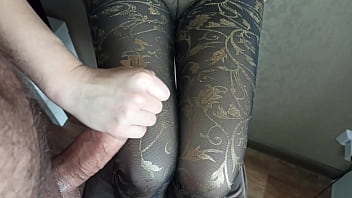 Step sister fingering her stepbrother's cock cum on pantyhose