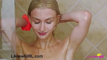Beautiful Blonde Teen Gently Touch Her Body In The Shower thumbnail
