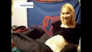 Beautiful blonde girl shows her tits