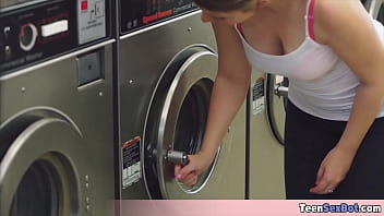 Cute chick fucked by a stranger in the bubble wash