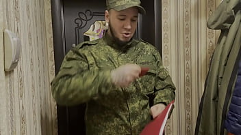 Russian soldier fucks a lonely wife in pussy and ass