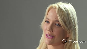 Blonde teen interviewed and masturbates