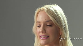 Blonde teen interviewed and masturbates