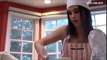 Pretty teen babes pounded in the kitchen