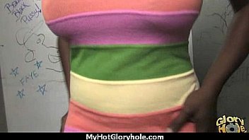 Ebony slut fucks a white gloryhole cock in her first interracial scene 16