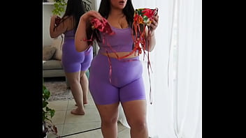 Try on haul chubby latina dani valentina strips into tiny bikinis