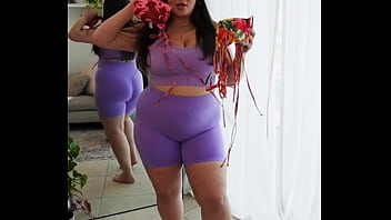 Try on haul chubby latina dani valentina strips into tiny bikinis
