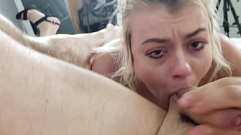 Petite blonde pornstar with ball gag in latex fucking big cock stud