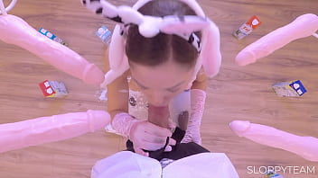 Milf in cow costume gangbang bukkake play with dildos