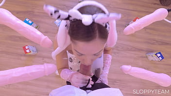 Milf in cow costume gangbang bukkake play with dildos