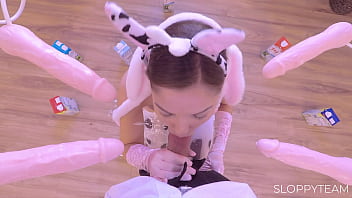 Milf in cow costume gangbang bukkake play with dildos