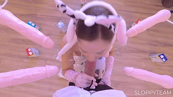 Milf in cow costume gangbang bukkake play with dildos