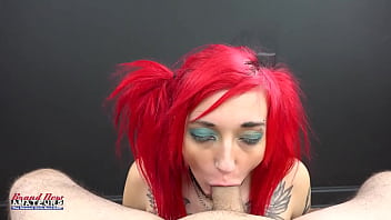 Skinny redhead jackie gives a rimjob and sucks a cock to swallow warm cum