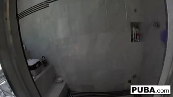 Blonde babe gets wet