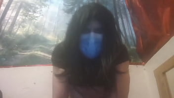 Tranny In Mask Rides Black Dildo thumbnail