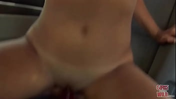 Big tit blonde masturbates in the van