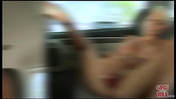 Big tit blonde masturbates in the van