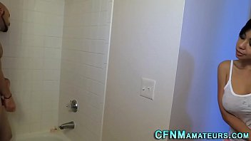 Cfnm asian babe tugs cock