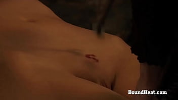 Sexy curvy big butt lesbian slaves moaning from whip and domination with madame