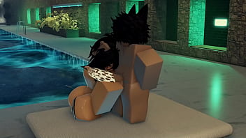 Femboy fucks a huge assed girl near a pool 3