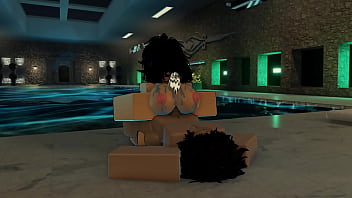 Femboy fucks a huge assed girl near a pool 3