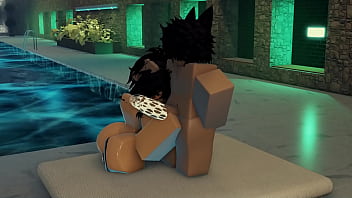 Femboy fucks a huge assed girl near a pool 3