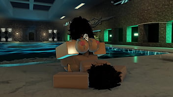 Femboy fucks a huge assed girl near a pool 3