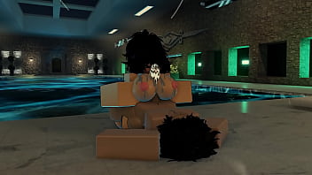 Femboy fucks a huge assed girl near a pool 3