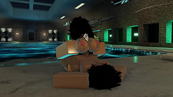 Femboy fucks a huge assed girl near a pool 3