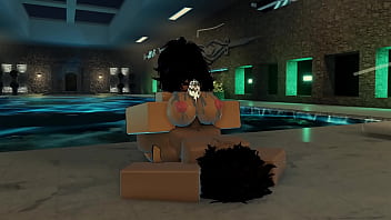 Femboy fucks a huge assed girl near a pool 3