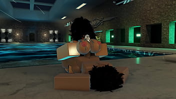 Femboy fucks a huge assed girl near a pool 3