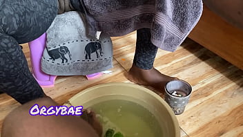 Ebony wife teases her cuckold husband as foot fetish couple series