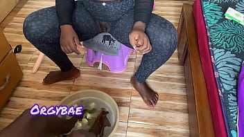 Ebony wife teases her cuckold husband as foot fetish couple series